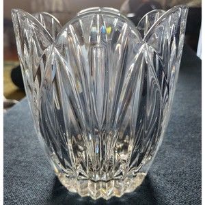 Large Block Scalloped  Lead Crystal Vase 7" Tall 6.6" Wide